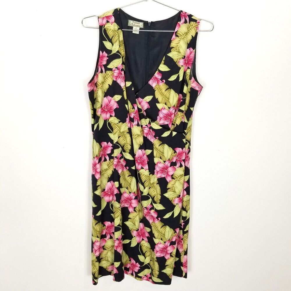 VTG Tommy Bahama Women Dress Sz 14 Floral Print 100% Silk Sleeveless Summer